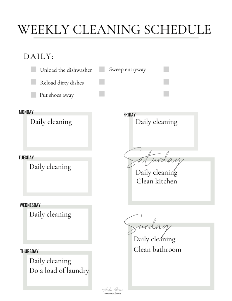 weekly cleaning schedule printable